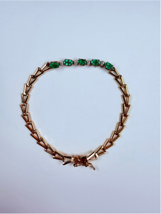 Unbranded Jewelry - 14K Solid Yellow Gold Emerald & Diamond VTG Chevron Arrow Link Tennis Bracelet